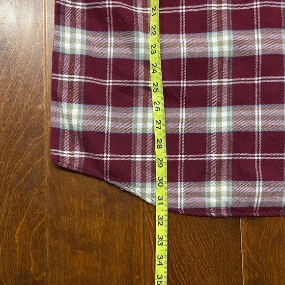 American Eagle Vintage Maroon Tan Plaid Button Front Flannel Men's Size Large - Picture 7 of 7